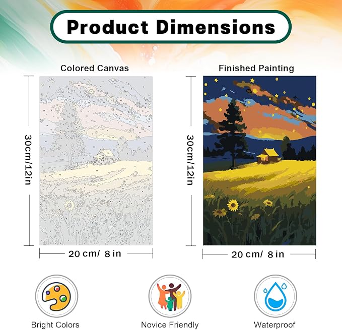 Framed Paint by Numbers Kit for Adults Beginner, Starry Night Easy Adult Paint by Number Kits on Canvas, DIY Acrylic Watercolor Landscape Oil Paint by Number for Adults for Home Decor Gift 8x12 Inch