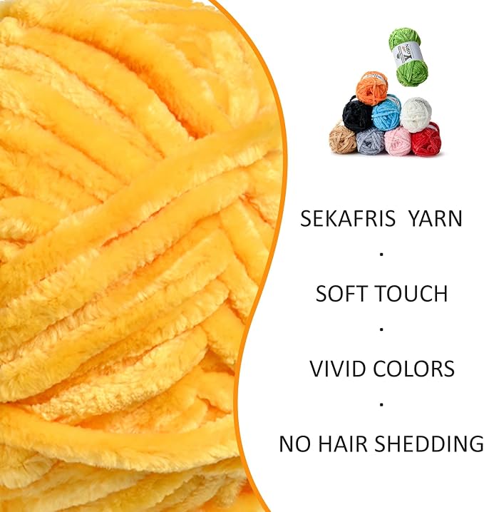 Chenille Crochet Golden Yellow Yarn 3 Pack