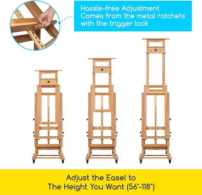 MEEDEN Movable Large H-Frame Easel: Holds Art Canvas Up to 79" for Studio | Professional Heavy Duty Easel Stand for Adults Artist, Solid Beech Wood Easels for Art Shows Gallery Home Painting, Natural