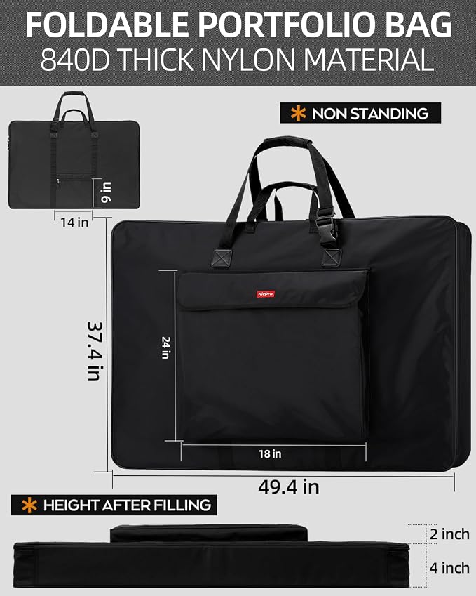 Nicpro Large Art Portfolio Bag 36 x 48 in, Nylon Artist Storage Case
