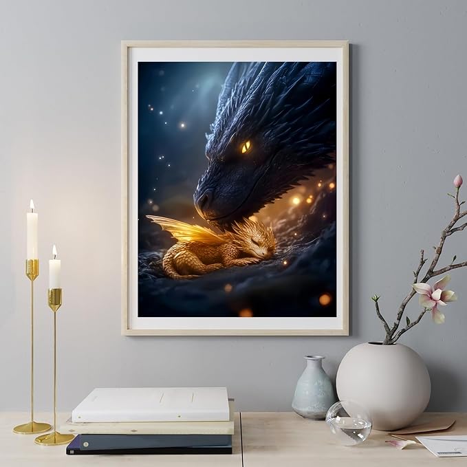 BYGFHLYW 5D Dragon Diamond Painting Kits for Adults, Diamond Art Kits | DIY Full Drill Diamond Dot Gem Painting for Home Wall Decor 12x16inch