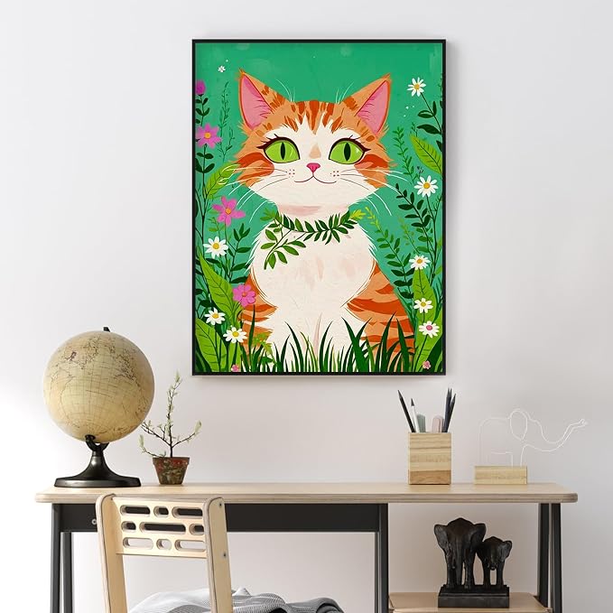 Yezavesu Orange Cat Framed Paint by Numbers Kit for Adults Beginner | With Frame Canvas 12x16 Inch, DIY Acrylic Painting by Numbers Cat, Stress Relief Craft Kits, Home Wall Decor Gift