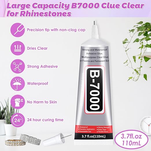 B7000 Glue Clear with Precision Tip for Rhinestones, 1 Pcs 110 mL/3.7 fl oz | Strong Adhesive Jewelry Bead Gem Glue, Quick Dry Bedazzling Glue for Jewelry Making Repairs Fabric Clothes Shoes DIY Crafts
