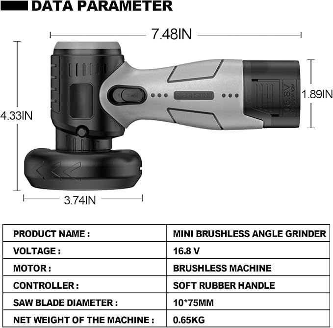 ZFULVO Cordless Angle Grinder Brushless Kit 19500rpm Cutting and Grinding | 3-Inch Mini Electric Angle Grinding Tool, 2x16.8V 2000mAh Battery & 6-Cutting Discs Grinder Handheld Cutter for Metal Wood