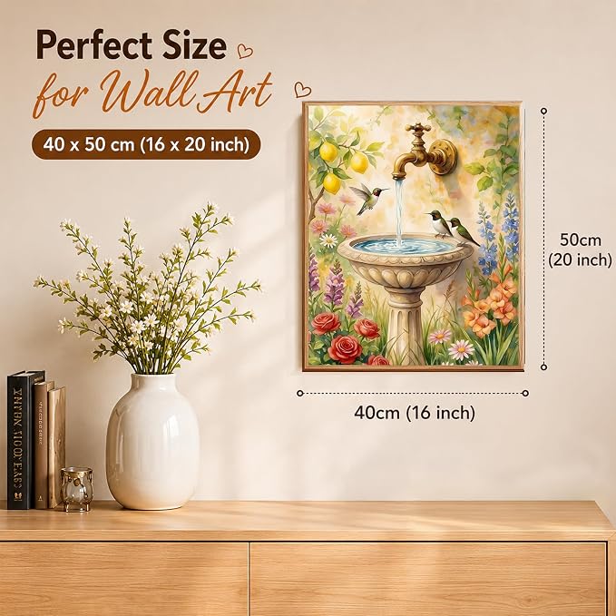 AUKELHJ Paint by Numbers Kit for Adults, Garden Hummingbird, 16X20 Inch | Paint by Number for Adults, Beginner Friendly, High-Definition Color Canvas, Stress Relief, Home Decor, Gifts, Unframed