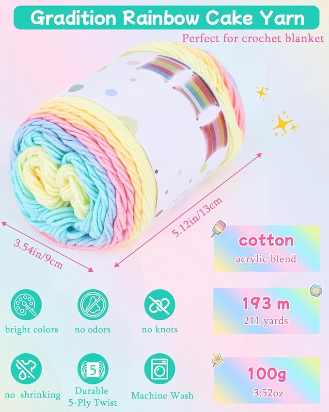 Aeelike Crochet Blanket Kit for Beginners,Rainbow Granny Square,Easy Start