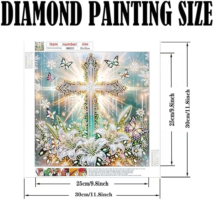 GEMOUJ Cross Flower Diamond Painting Kits for Adults,5D Cross Jesus Diamond Art Kits for Adults Beginners,DIY Special Shaped Diamonds Dot Art Paintings for Home Wall Decor 12 X 12 inch