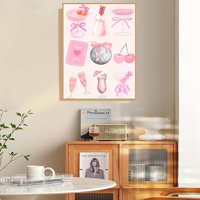 Pink Cocktail Diamond Art Kits for Adults Diamond Painting Kit for Beginner | 5D DIY Funny Cute Vintage Diamond Dots Full Drill Crafts for Gem Art Dot Art for Adults Home Wall Decor for Teens 12x16 in