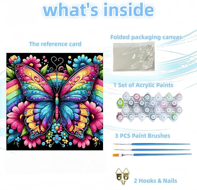DOTSTART Paint by Numbers Kit for Adults, Rainbow Butterfly Canvas Adult Paint by Number Kits, Acrylic Paint by Number Canvas for Adult Beginners, Home Wall Art Decor,Unframed, 16X16 inch