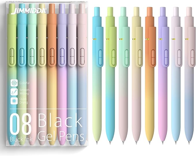 0.7mm Gel Pens Black Ink, 8 Pack Retractable Pens with Fidget Clip