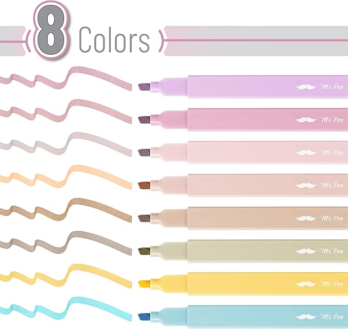 Mr. Pen- Aesthetic Highlighters No Bleed, 8 Pack, Assorted Colors | Chisel Tip, Cute Highlighters Assorted Colors for Journaling, Highlighting, Underlining, Fast Dry, Back to School Supplies