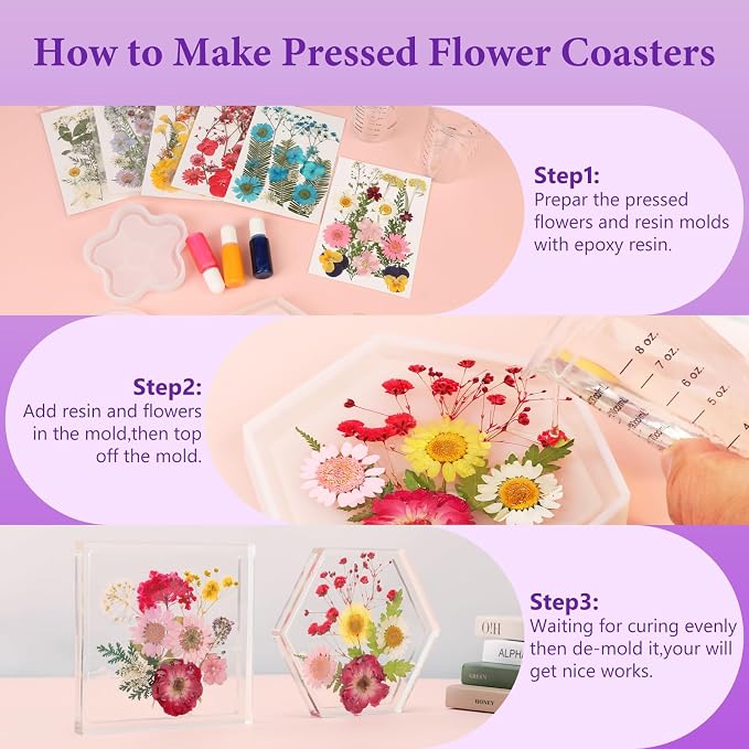 NESCCI 428 Pcs Dried Pressed Flowers for Resin,Real Nature Dried Flowers for Crafts Bulk Dry Flowers Leaves Kit Used for Resin Molds Scrapbooking DIY Art Crafts Candle Soap Making Nails Décor