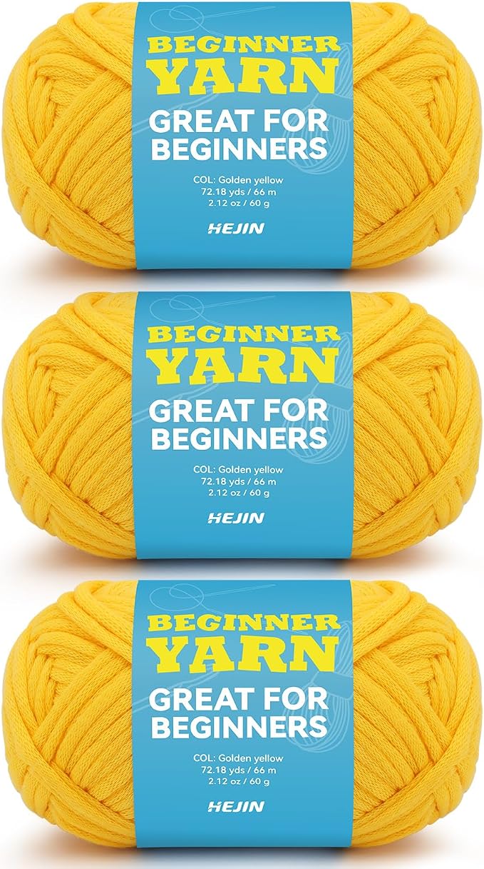3x60g Yellow Yarn for Crocheting and Knitting;3x66m (72yds) Cotton Yarn for Beginners with Easy-to-See Stitches;Worsted-Weight Medium #4;Cotton-Nylon Blend Yarn for Beginners Crochet Kit Making