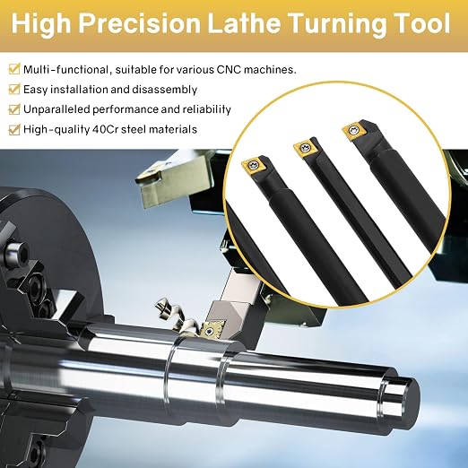 S06K/S07K/S08K/S10K/S12M-SCLCR06 Indexable Lathe Turning Tool 15Pcs Kit, 5Pcs Metal Lathe Tools Holder Set, with 10Pcs CCM21.51/CCMT060204 Carbide Inserts Turning Inserts Carbide Turning Tool
