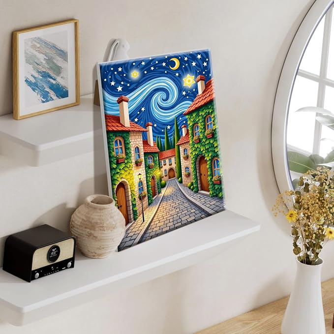 SparkGlow Starry Night Framed Paint by Number Kits for Adults, 8×12 Inch | Landscape Painting by Number, Include Easel, Premium Canvas, Number Painting for Gift, Home Decor, Relaxing and Enjoyable