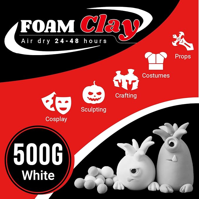 CALPALMY Air Dry Clay (1.1lbs Bag) - White Moldable Foam Clay for Cosplay - Airdry Soft Clay for Kids and Adults - Perfect Modeling Clay for Crafts, Sculpting, and Artistic Projects