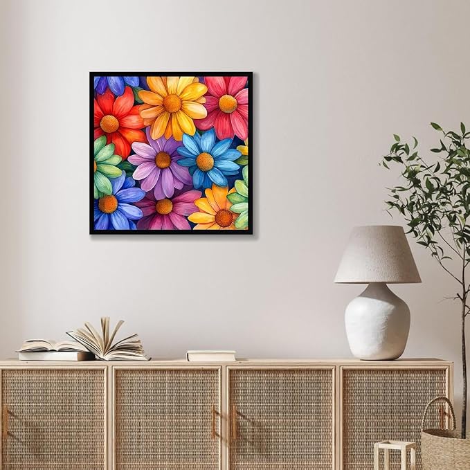 Flower Paint by Numbers Kit for Adults, DIY Canvas Oil Painting 10x10In | With Frame,Pre-printed Canvas, Vibrant Acrylic Paints & Brushes, Beginner Friendly DIY Craft, Perfect Home Wall Art Gift
