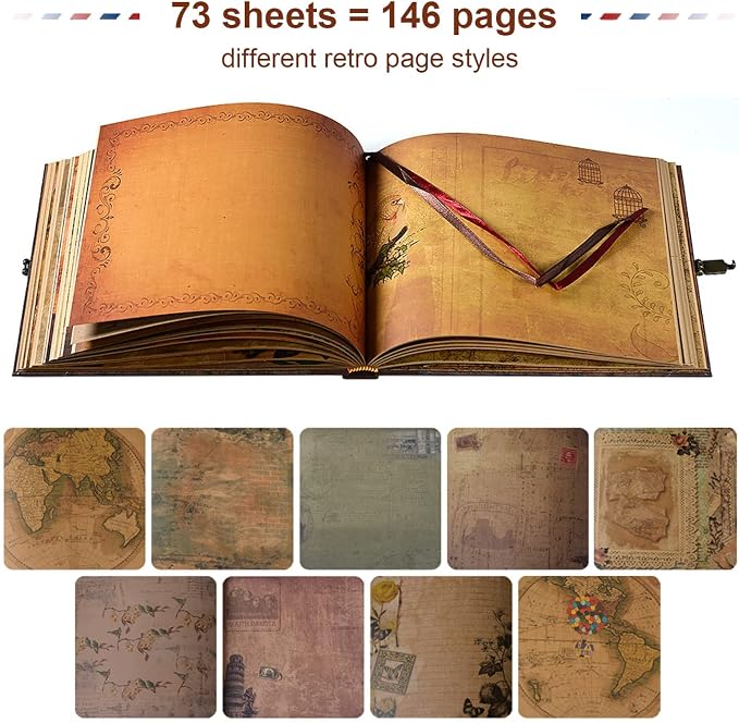 JIMBON Our Adventure Book Scrapbook Photo Album,Retro Style Embossed Letter Cover Travel Diary Journal Scrap Book Kit For Couples,Memory Book For Anniversary Wedding