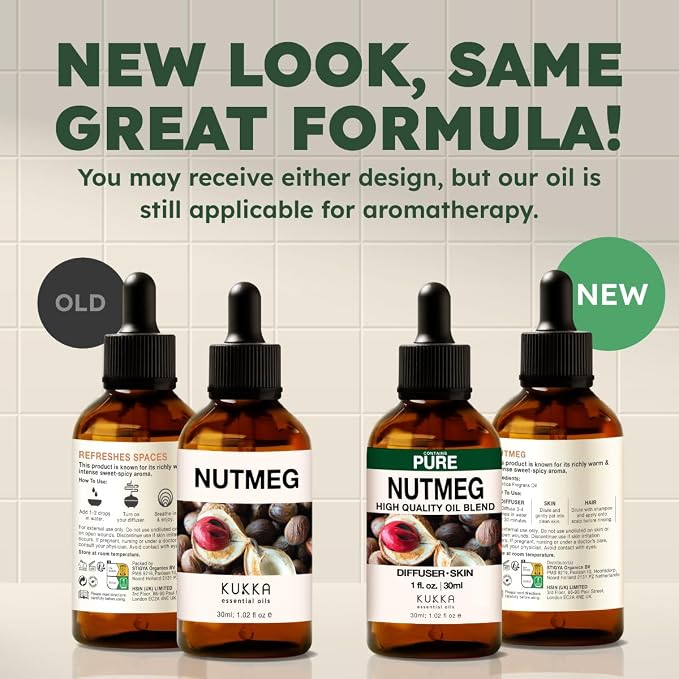 Kukka 100% Pure Nutmeg Essential Oil for Skin, Diffuser, 1.02 Fl Oz | Nutmeg Oil for Massage, Focus & DIY, Warm Spicy Aroma for Mental Clarity & Comfort