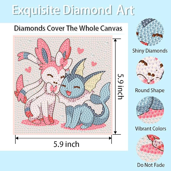 Fuinkqe Framd Diamond Art for Kids,Cartoon Diamond Painting Kits for Kids with Wooden Frame,Diamond Dots for Kids Ages 6-8-10-12 for Gifts and Home Wall Decoration(7X7 inch)