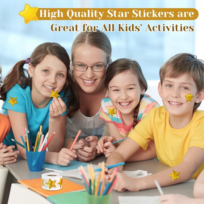 Imeepa 500PCS Holographic Gold Star Stickers, 500PCS 1.5" Reward Labels