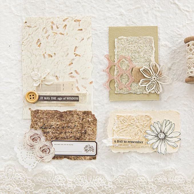 84 Sheets Textured Scrapbook Paper & 3D Embossed Collage Paper | 2.4 x 3.2 & 3.4 x 4.9 in | Deckled Edge | 3D Embossed | Junk Journaling | Mixed Media | Card Making