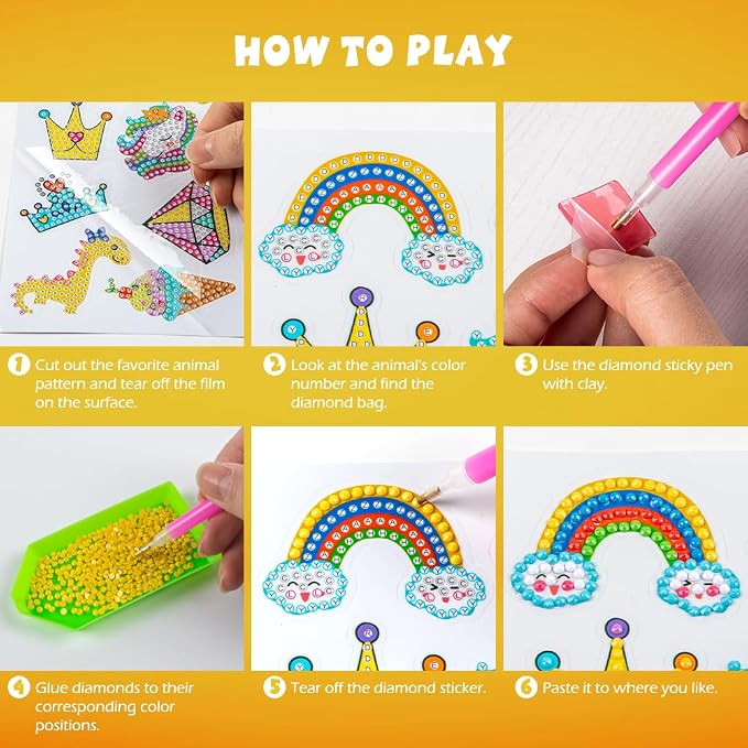 Labeol Diamond Art Kits for Kids Boys and Girls Ages 6-8-10-12 Easy to DIY Creative Diamond Art Sticker Craft by Numbers Kits for Kids and Adult Beginners (Lovely Animal)