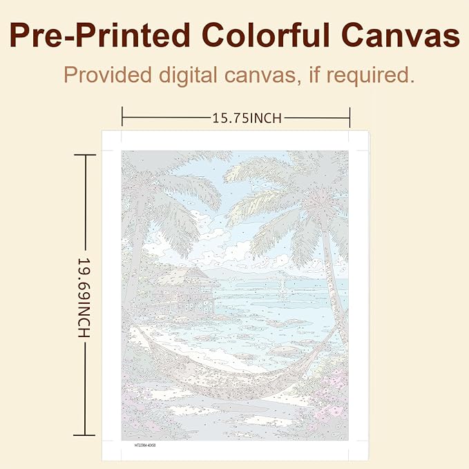 Gemozaic Beach Paint by Numbers Kit for Adults, 16 x 20 Inch, No Frame | Tropical Landscape Paint by Number for Adult, Seaside Palm Trees DIY Acrylic Oil Numbers Painting for Home, Wall Decor, Gift