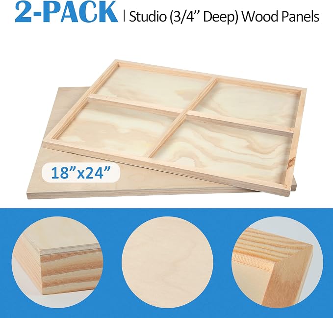 Falling in Art 2 Pack 18x24 Unfinished Birch Wood Panels Kit for Painting | Studio 3/4’’ Deep Wood Canvas, Cradle Boards for Acrylic Pouring, Art, Crafts, Epoxy Resin, Laser Engraving Cutting
