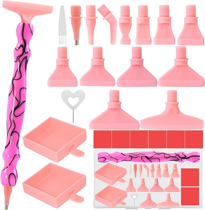 ZYNYXY 25PCS Ergonomic Diamond Art Pens Kits, Resin Diamond Painting Pen with Multifunctional Plastic Screw Thread Tips for 5D Diamond Painting (Black Stripe Pink)