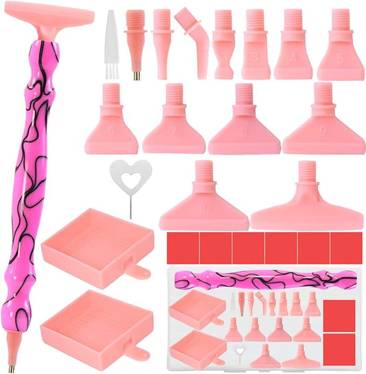 ZYNYXY 25PCS Ergonomic Diamond Art Pens Kits, Resin Diamond Painting Pen with Multifunctional Plastic Screw Thread Tips for 5D Diamond Painting (Black Stripe Pink)