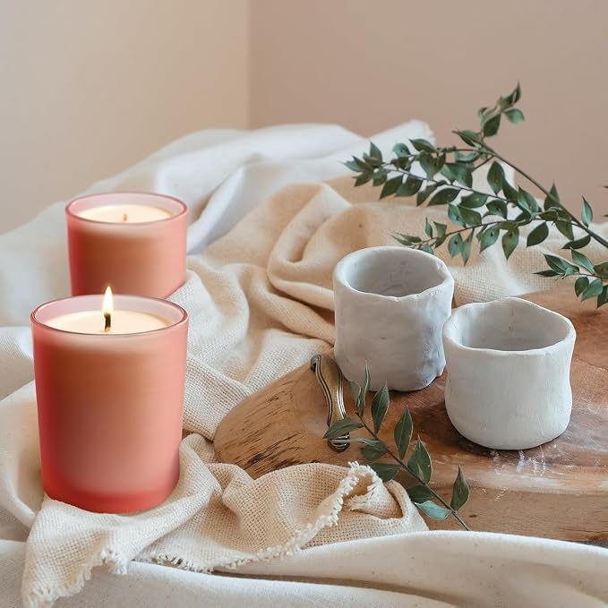 SHOWIN 8 OZ Thick Candle Jars for Making Candles 15 Pcs, Empty Jars with Wood Lids for Candle Making, Sample Container, Frosted Pink