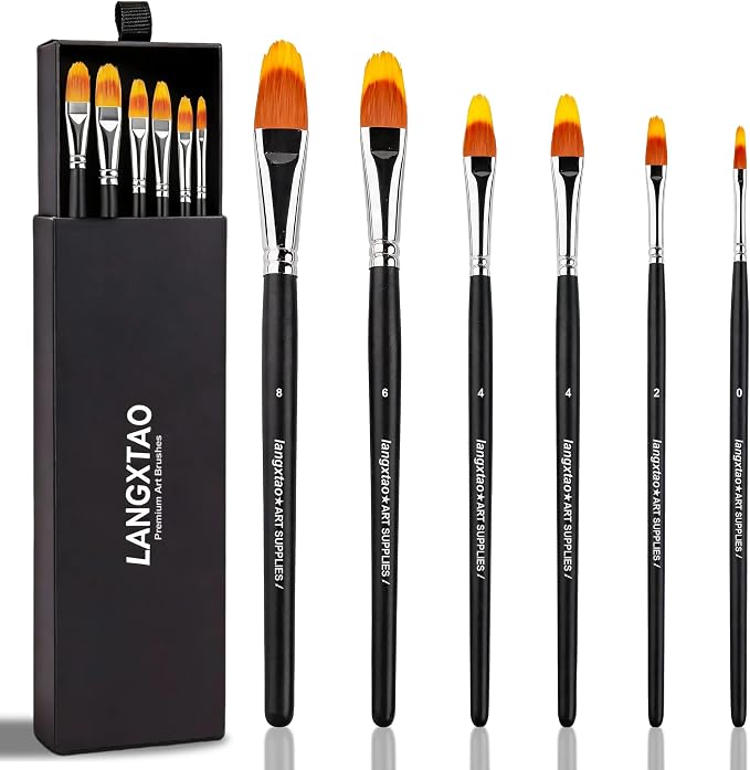 6 Pcs Dual-Layer Filbert Watercolor Brushes, Grainer Paint Brush Comb Set | 6Pcs, Drawer Gift Box Included, Professional Synthetic Bristles, Filbert Watercolor Brushes for Adults in Acrylic, Watercolor