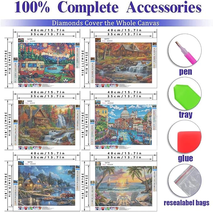 DOTSOPS 6 Pcs Landscape City Diamond Painting Kits Art Adults Painting Kits | Crafts DIY 5D Diamond Art Packs Kits,Full for Adults,Beginner Home Wall Decoration Gift 11.8 x 15.7 Inches