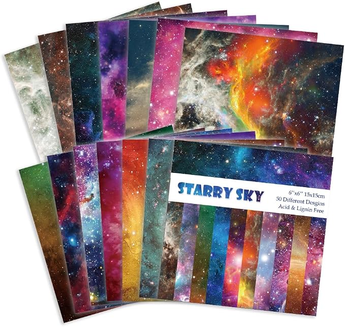 Origami Paper 50 Sheets, 6-Inch Square Double Sided Colored Craft Paper | 70GSM colorful paper,50 Vivid Pattern Origami Kit,DIY Hand Crafts,Arts Creativity,Easy to Fold,No-Fading.Galaxy