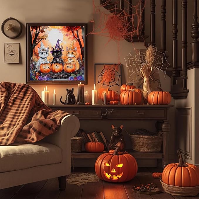 Halloween Paint by Numbers for Adults, Witch Cats Paint by Number on Canvas