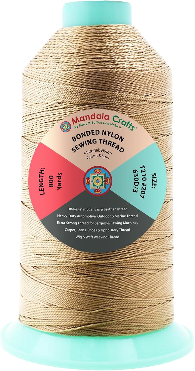 Mandala Crafts Size 207 630D T210 Khaki Bonded Nylon Thread, 800 YDs