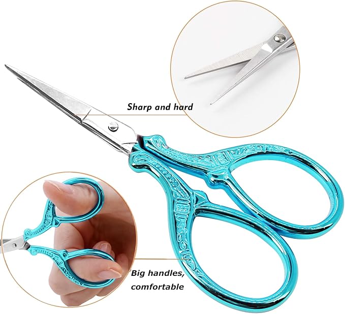 Embroidery Scissors 3.6 inch Crafting Scissors with Leather Cover | Stainless Steel Sharp Tip Scissors Shears for Needlework DIY Craft Thread Cutting Artwork Cross Stitch