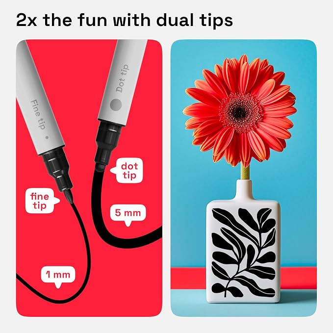 ARTISTRO Black Dual-Tip Acrylic Paint Pens - Set of 2 | 5mm Dot + 1mm Fine Tips, Multisurface Markers, Perfect for Glass, Rock, Fabric, Wood, Plastic, & More