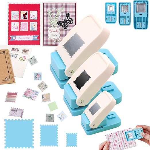 BAOFALI 3Pcs/Set Stamp Punch, 0.6 x 0.5 inch, 1 x 0.8 Inch, 1.5 inch Rectangular Stamps Punch, Lever Craft Hole Cutter Puncher, Paper Punches for Journaling Crafting DIY Scrapbooking Crafts