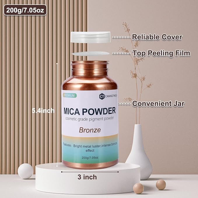 Mica Powder,7.05OZ（200g）,Bronze Mica Powder Pigment for Epoxy Resin，Lip Gloss，Paint，Dye，Soap Making，Nail Polish,Candle Making,Bath Bombs(Bronze)