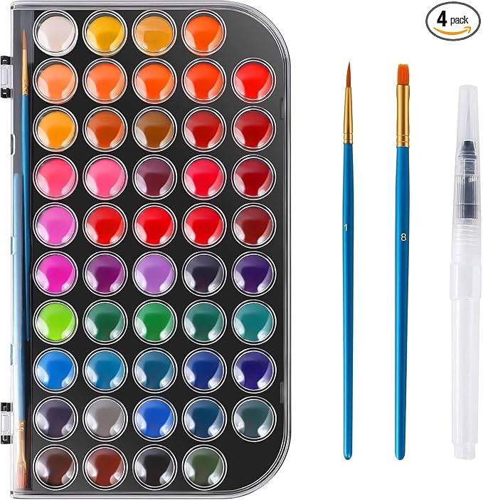 48 Colors Washable Watercolor Paint Set, with 3 Brushes Pen | watercolor palette, Non-toxic Water Color Paints Sets for Kids, Adults Artists Students Beginner,Travel Watercolor Set
