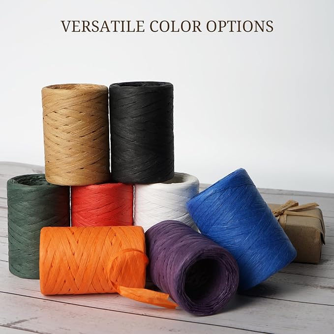 Raffia Ribbon Yarn for Crafts - Raffia Grass Twine for Gift Wrapping, DIY Decoration, Blinds & More | Matte String Paper Rope - 1/4'' Wide, 109 Yards, White