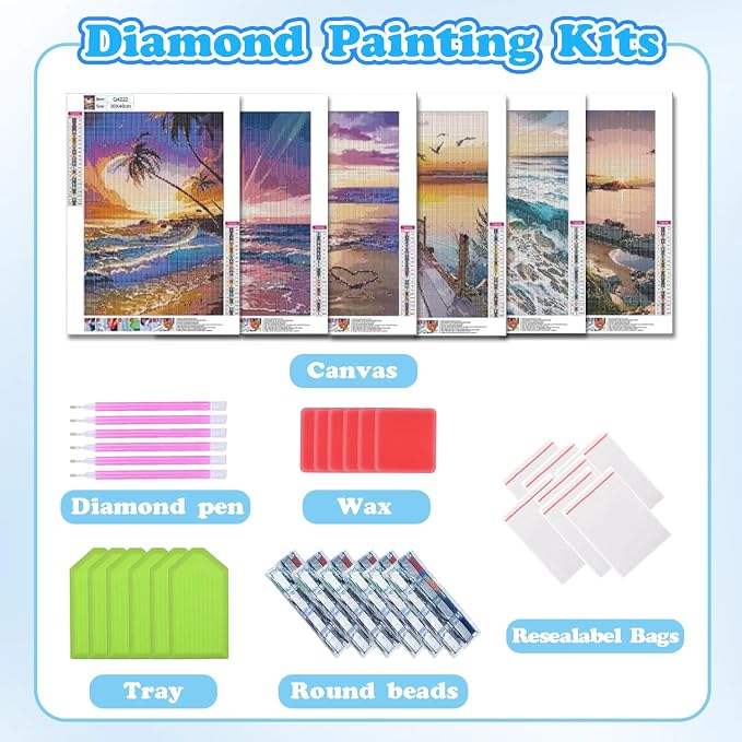 DOTSOPS 6 Pack Beach Diamond Painting Kits Art Adults Painting Kits | Crafts DIY 5D Diamond Art Packs Kits,Full for Adults,Beginner Home Wall Decoration Gift 11.8 x 15.7 Inches