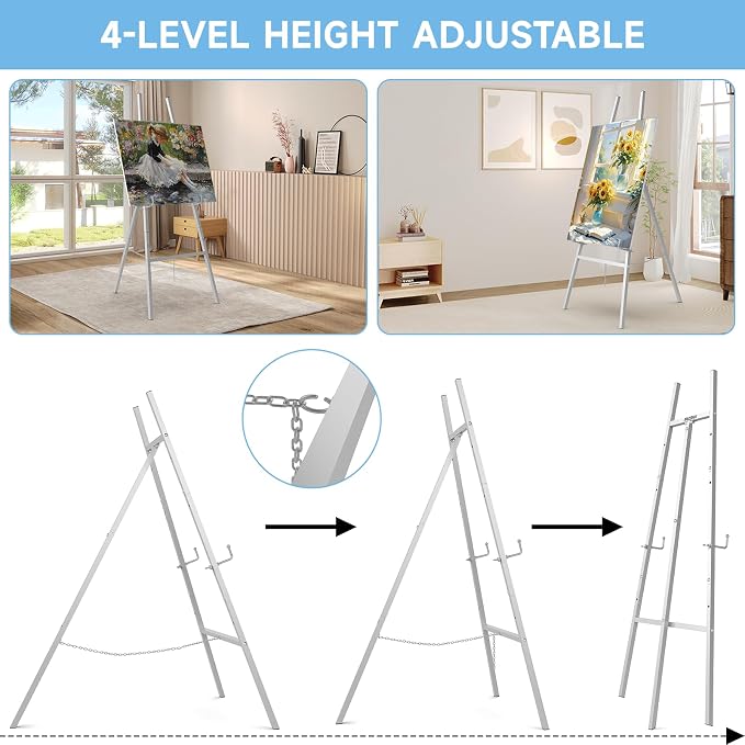Easel Stand for Sign, Metal Display Easel with Adjustable Chain,Silver