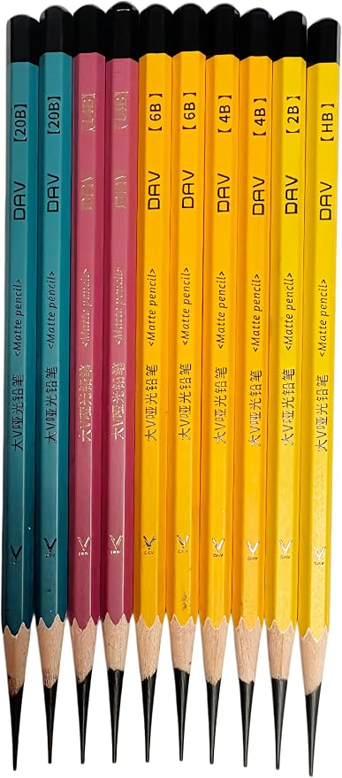 Pencil Set for Drawing,Sketching Pencils,Artist Pencils,Drawing Supplies For Adults,Matte Pencil:HB, 2B, 4B*2, 6B*2, 14B*2, 20B*2.(C.10 pieces)