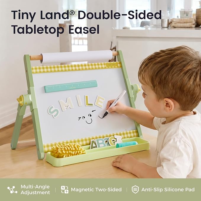 Tiny Land Tabletop Kids Art Easel, 5-Level Magnetic Drawing Board