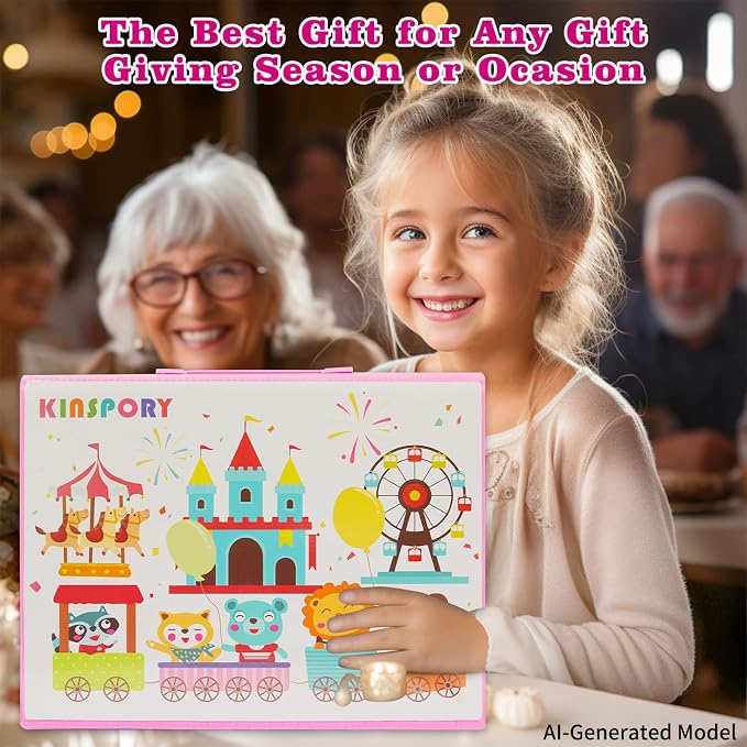 KINSPORY Art Set for Kids, 290 Pack Double-Side Easel Drawing Kits (Pink)