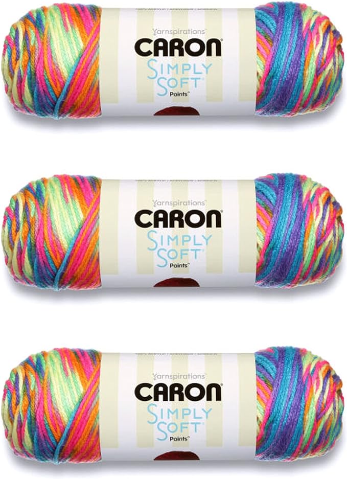 Caron Simply Soft Paints Yarn for Crocheting, Rainbow Brights, 3-Pack