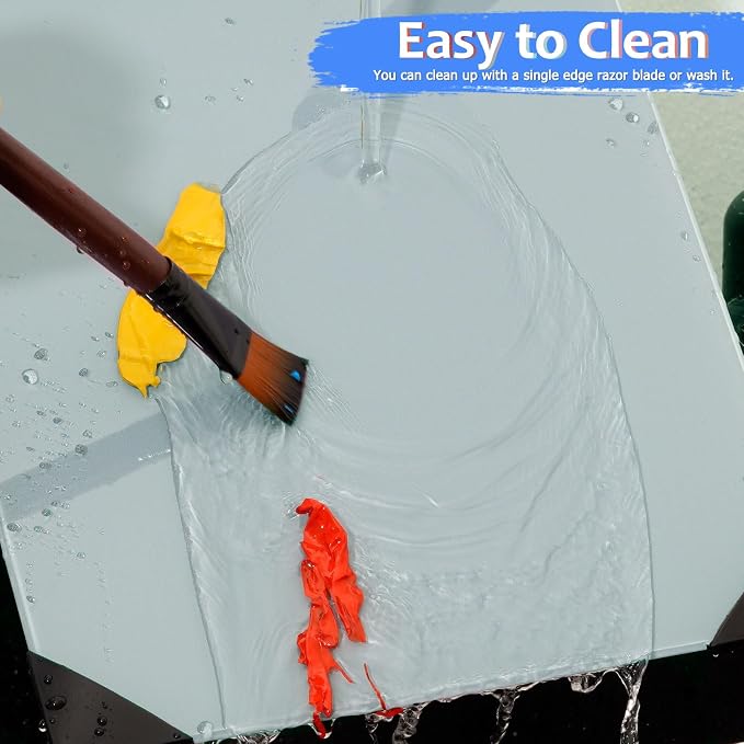 Glass Palette for Oil Painting, 12 x 9 Inches, Grey, Easy to Clean